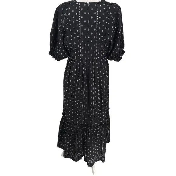 Hunter Bell Puff Sleeve Maxi Dress | Black with Blue Floral Print | Sz L | EUC - Picture 6 of 12